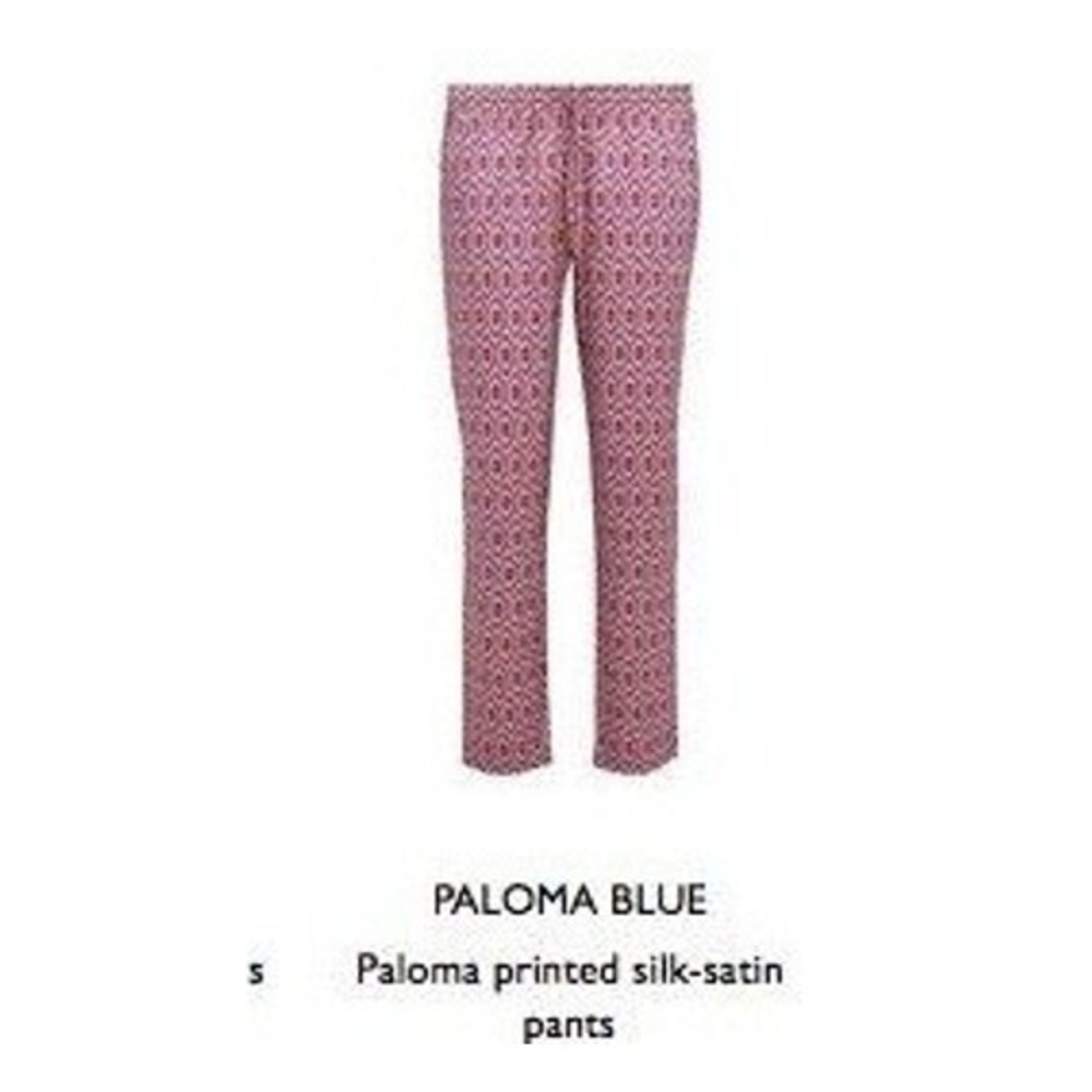 Paloma Blue Women's M 100% Silk Satin Resortwear Lounge Pants in Ikat Plum Print